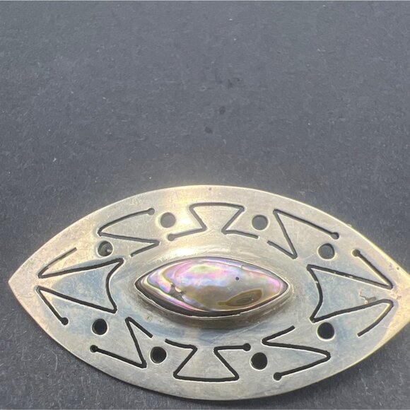 Vintage Sterling Brooch Pin Dannys Mexico Abalone Shell Southwest Geometric - Picture 1 of 8